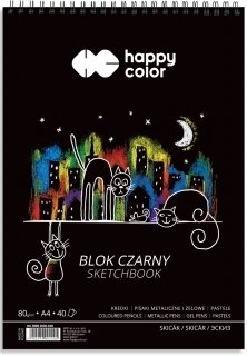 Blok czarny, na spirali KOTY A4, 40ark, 80g, Happy Color Happy Color