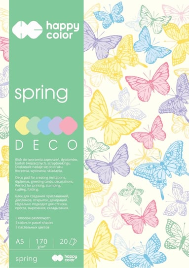 Blok Deco Spring, A5, 5 kolorów, 170 g Happy Color
