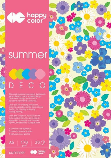 Blok Deco Summer, A5, 5 kolorów, 170 g Happy Color