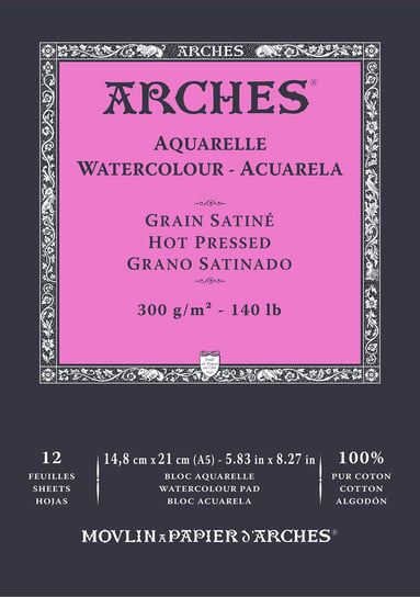Blok do akwareli Arches Aquarelle A5 300g Hot pressed 12 kartek Naturalny biały Arches