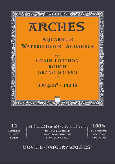 Blok do akwareli Arches Aquarelle A5 300g Rough grain 12 kartek Naturalny biały Arches