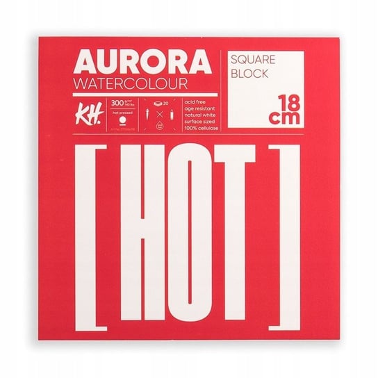 Blok do akwareli AURORA Hot pressed 300g/m2 18x18c Aurora