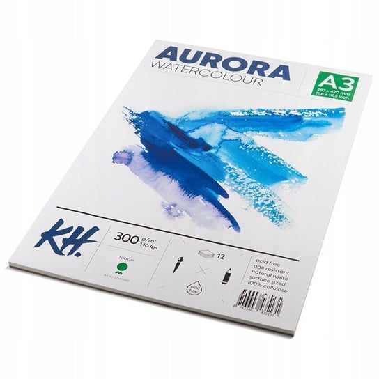 Blok do akwareli AURORA Rough 300g/m2 A3 klejony Aurora