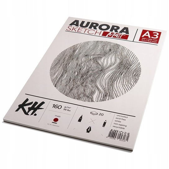 Blok do szkicu AURORA Sketch Matt 160g/m2 A3 klej Aurora