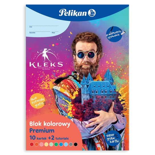 Blok kreatywny kolorowy, Kleks, 10 kartek + 2 tutoriale Pelikan