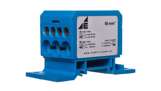 Blok rozdzielczy 2x4-50mm2 + 3x2,5-25mm2 + 4x2,5-16mm2 niebieski DB1-N 48.11 Elektro-Plast Opatówek