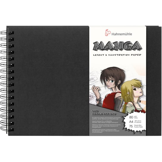 Blok rysunkowy Manga Hanemühle w twardej oprawie na spirali - format A4 poziomy, 75 kartek, 80 g/m2 Hahnemuhle