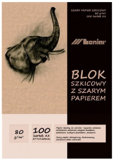 Blok szkicowy z szarym papierem A3, 100 kartek LENIAR