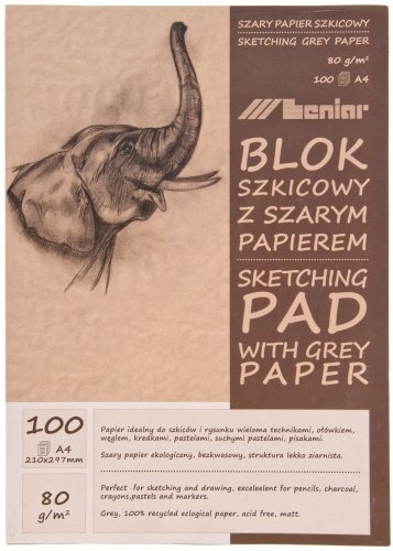 Blok szkicowy z szarym papierem, A4, 100 kartek LENIAR