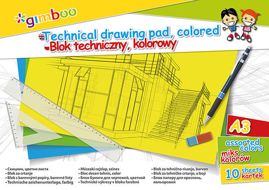 Blok techniczny, A3, 10 arkuszy, kolorowy Gimboo
