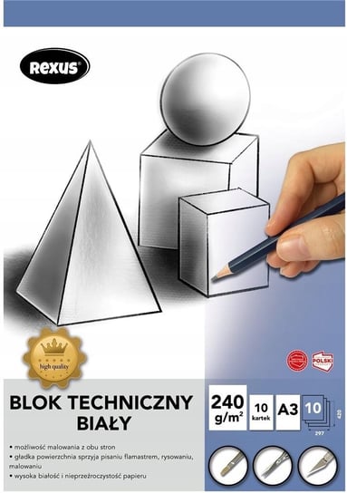 Blok techniczny A3/10K biały Premium Beniamin
