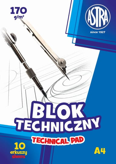 Blok techniczny A4, 10 arkuszy, 170g, Astra Astra