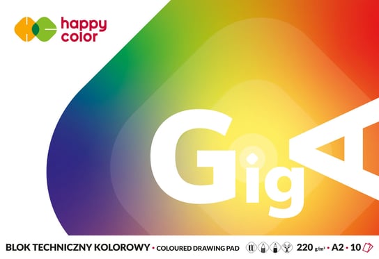 Blok techniczny, GigA, kolorowy, A2, 10 arkuszy Happy Color