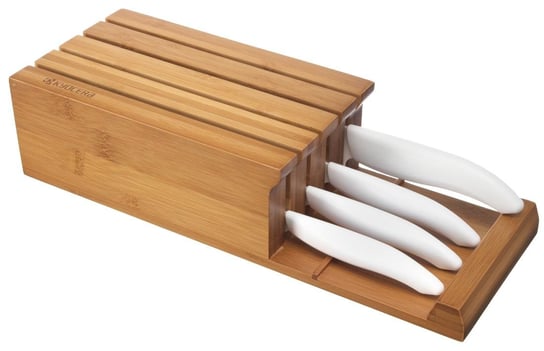 Blok z 4 nożami ceramicznymi z białym ostrzem KYOCERA Kolor, białe rączki Kyocera