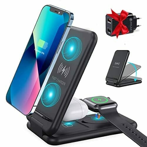 Blsyetec Bezprzewodowa Ładowarka Indukcyjna 4 W 1, Bezprzewodowa Ładowarka Z Adapterem, Kompatybilna Z Iphone 12/11 Pro Max/Xs/Xr/X/8/8 Plus, Iwatch 5/4/3/2/1, Airpods Pro, Samsung S10 S9 S8 Samsung Electronics