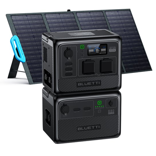 BLUETTI AC60 i B80 bateria przedłużająca generatora słonecznego z panelem słonecznym PV120, 1209Wh rozszerzalna elektrownia, akumulator LiFePO4 na kemping Bluetti