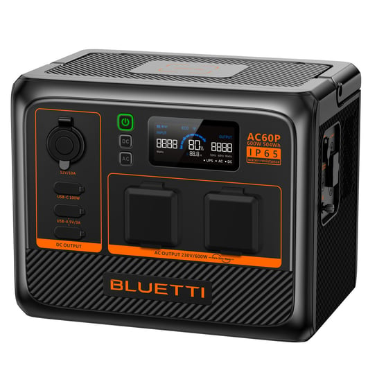 BLUETTI AC60P Generator słoneczny, stopień ochrony IP65, akumulator LiFePO4 504 Wh, 1*600 W (zdjęcie 1200 W), ulepszony AC60P Bluetti