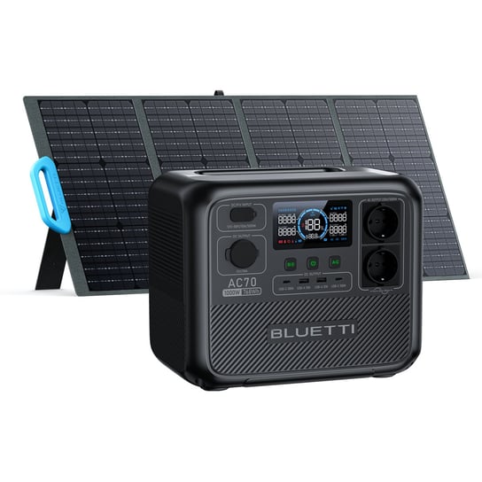 BLUETTI AC70  Generator elektryczny (1000 W/768 Wh) z panelem słonecznym PV120 (120 W), zewnętrzny generator słoneczny, kemping, balkon Bluetti