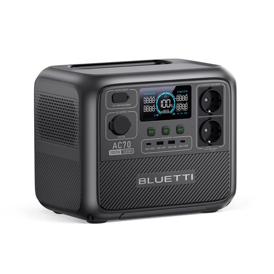 BLUETTI AC70 Przenośny generator elektryczny, 768 Wh 1000 W akumulator LiFePO4 do podróży zimowych Bluetti