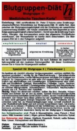 Blutgruppen - Diät 0. Medizinische Taschen-Karte Hawelka Verlag, Hawelka Uwe