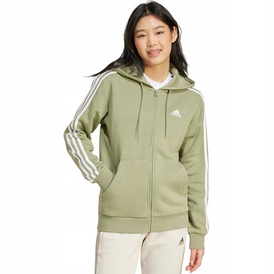Bluza damska adidas Essentials 3-Stripes Full-Zip Fleece Hoodie oliwkowa JP Adidas