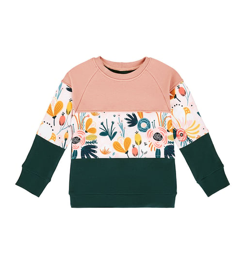 Bluza dresowa prosta 3 kolory zielono-różowe Kwiaty - 104 MammaMia
