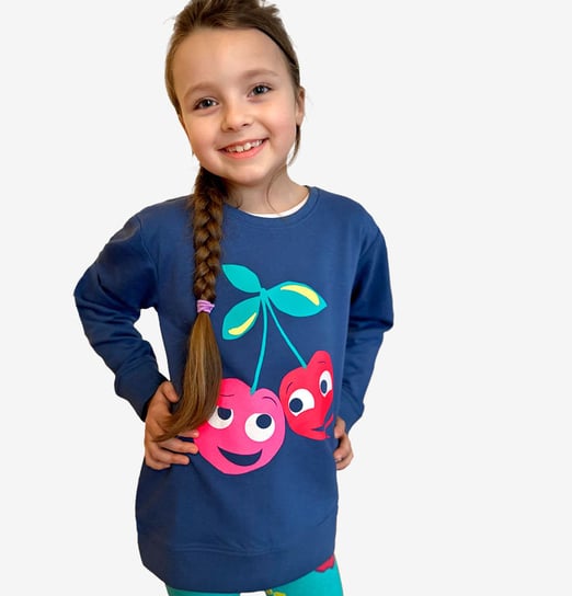 Bluza Dziecięca Dziewczęca dresowa bawełna 104 z wisienkami Granatowa Endo Endo