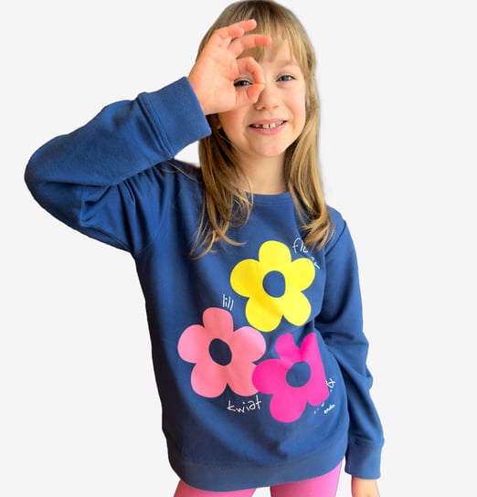 Bluza Dziecięca Dziewczęca dresowa bawełniana 104 kwiatki Granatowa Endo Endo
