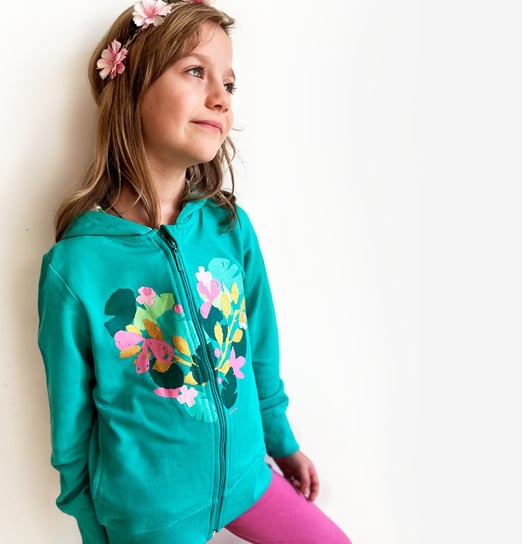 Bluza Dziecięca Dziewczęca dresowa Rozpinana z Kapturem Kwiatowa 110  Endo Endo