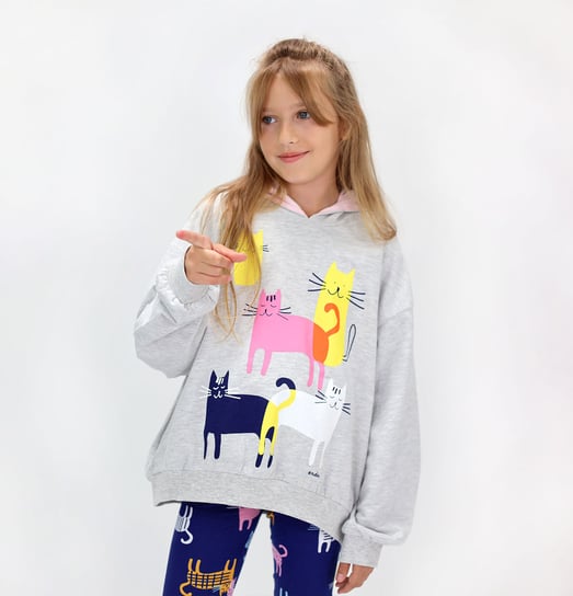 Bluza dziecięca z kapturem dziewczęca dresowa Kangurka Szara Koty 146 Endo Endo