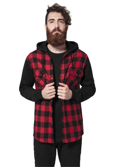 bluza HOODED CHECKED FLANELL blk/red/blk, rozpinana z kapturem-M Urban Classics