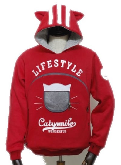 Bluza-kangurka z kieszenią do noszenia kota CATYSMILE, rozmiar S, czerwony Catysmile