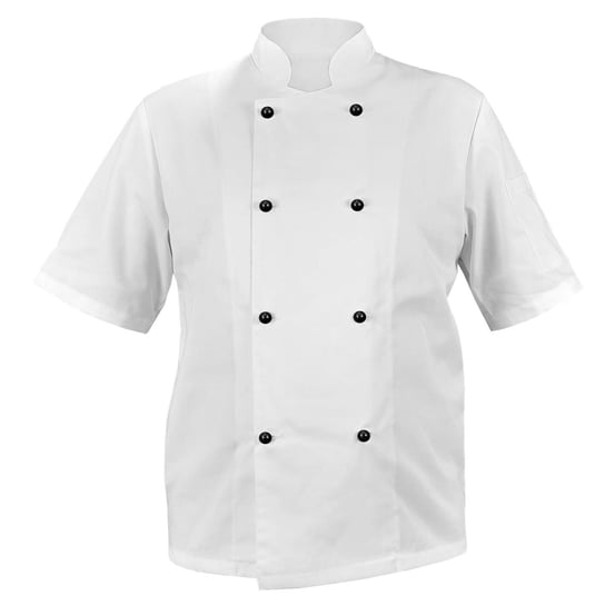 Bluza kucharska biała kitel rękaw krótki czarne guziki S M&C