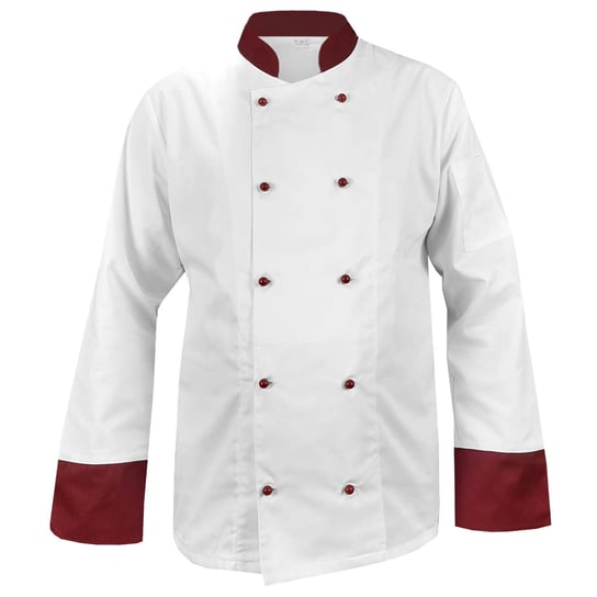 Bluza kucharska biała z bordowymi mankietami, kitel, rękaw długi S M&C