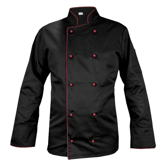 Bluza kucharska czarna z  bordową lamówką, rękaw długi Mg13rd M M&C