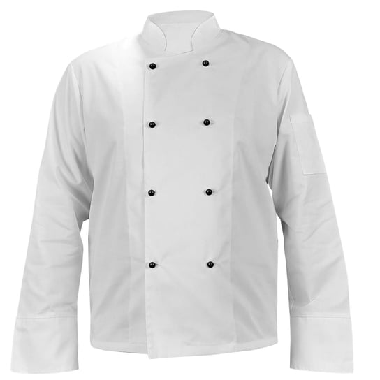 Bluza kucharska kitel biała rękaw długi czarne guziki kieszeń na rękawie XL M&C