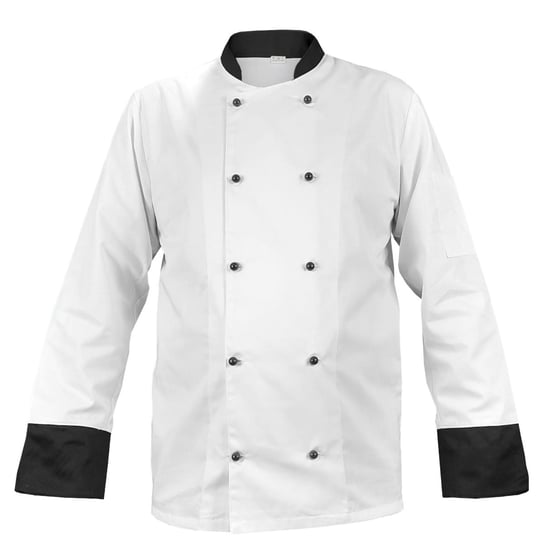 Bluza kucharska kitel biała z czarnymi mankietami rękaw długi czarne guziki S M&C