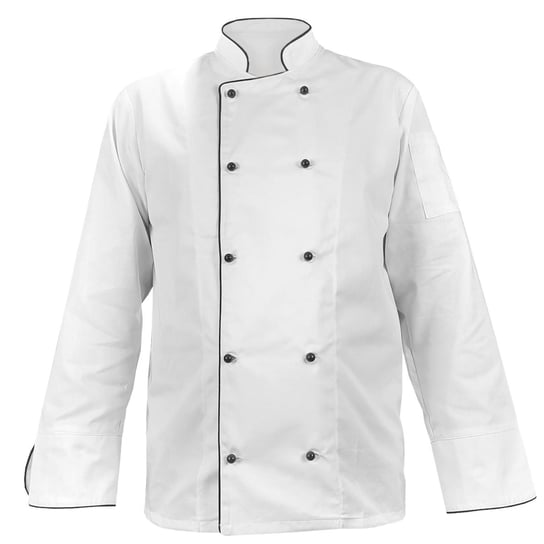 Bluza kucharska, kitel biały z czarną lamówką długi rękaw L M&C