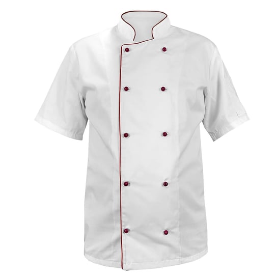 Bluza kucharska, kitel biały z lamówką bordową krótki rękaw L M&C