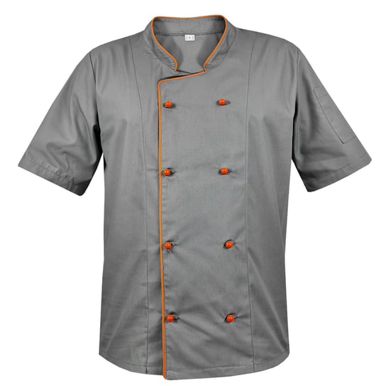 Bluza kucharska szara z pomarańczową lamówką, rękaw krótki L M&C