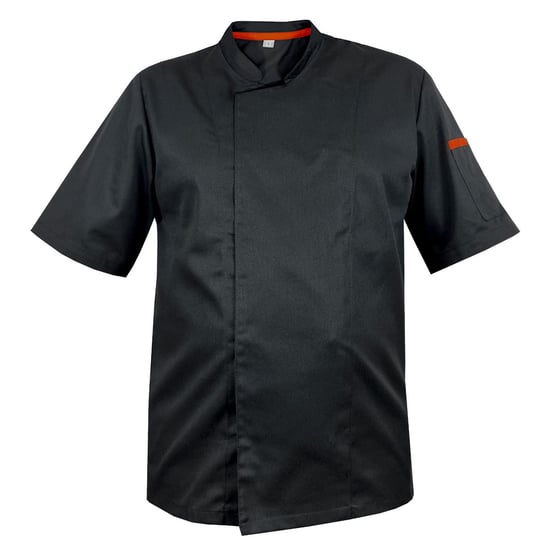 Bluza kucharska szefa kuchni czarna z zakrytym zapięciem i pomarańczowymi wstawkami, rękaw krótki 3XL M&C