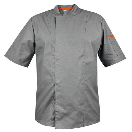 Bluza kucharska szefa kuchni szara z zakrytym zapięciem i pomarańczowymi wstawkami, rękaw krótki 3XL M&C