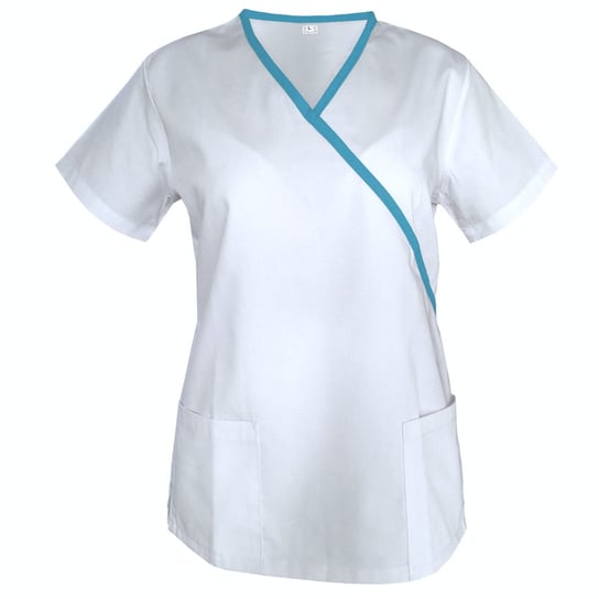 Bluza medyczna biała damska z lamówką turkus 44 M&C