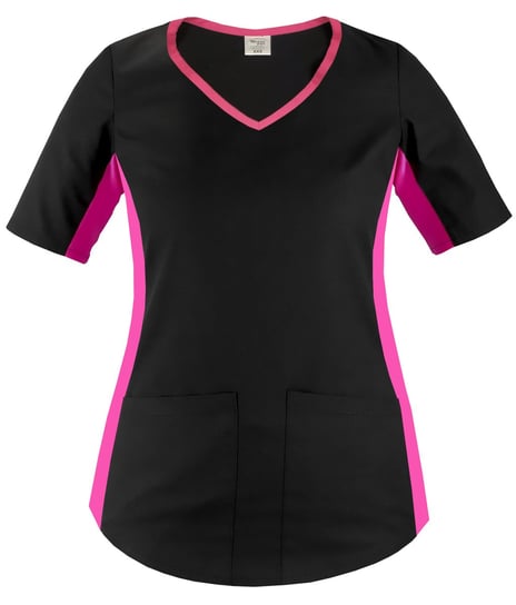 Bluza Medyczna Czarna Z Elastycznym Różowym Lampasem Krótki Rękaw Roz. Xxl M&C