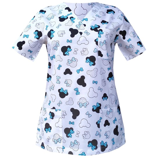 Bluza medyczna damska  Myszka Miki  z niebieską kokardą na białym tle  1046.10 S M&C