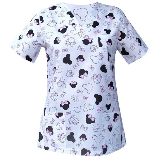 Bluza medyczna damska  Myszka Miki  z rózową kokardą na białym tle  1046.6 M M&C