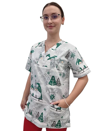 Bluza medyczna świąteczna bawełna 100% wzór W3 roz. M M&C