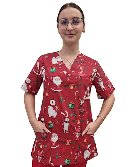 Bluza medyczna świąteczna bawełna 100% wzór W5 roz. M M&C