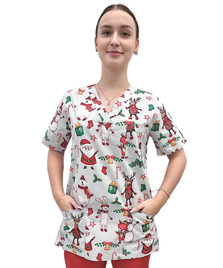 Bluza medyczna świąteczna bawełna 100% wzór W8 roz. L M&C