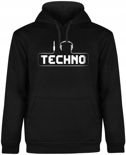 BLUZA MĘSKA Z KAPTUREM TEKNO DJ RAVE TECHNO NADRUK CZARNA R-L A120 DonWitold